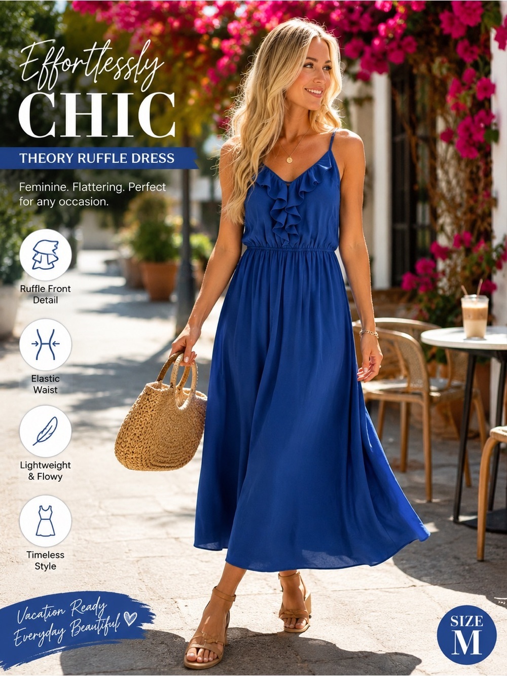 Theory Blue Ruffle Maxi Dress